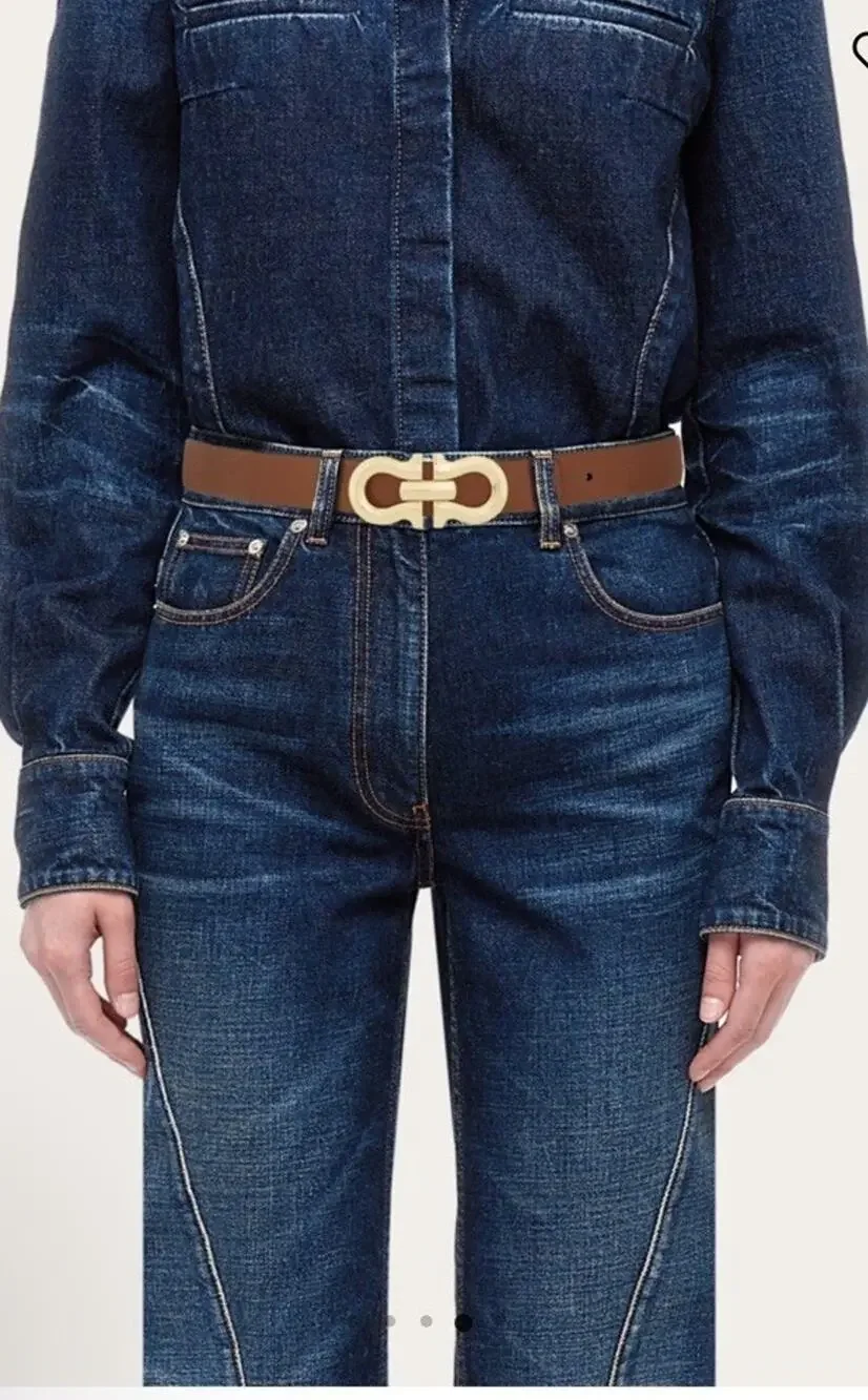 Ferragamo Reversible Gancini belt Cognac/black Gold Buckle Womens Sz 90 NWT $489